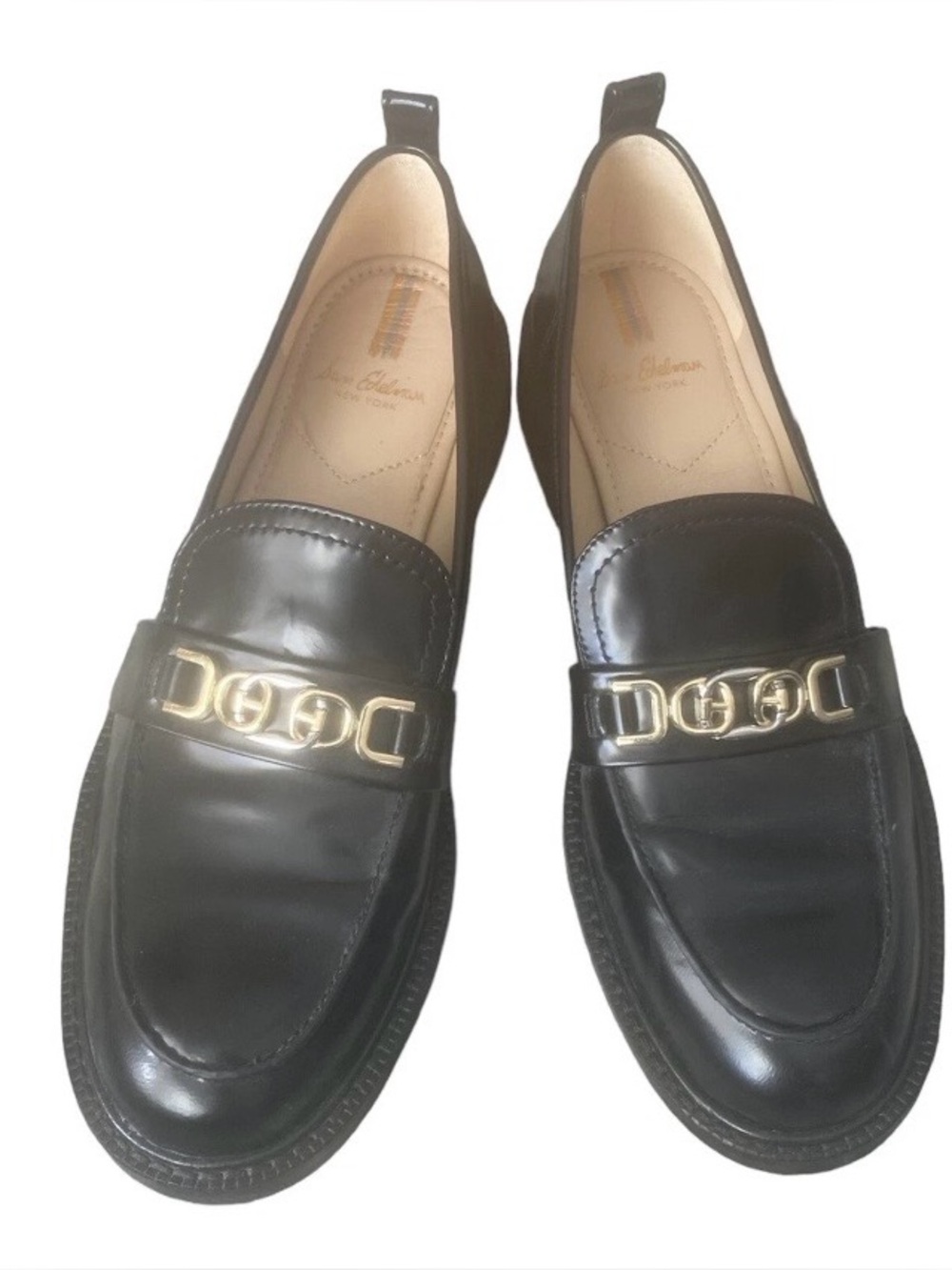 Sam Edelman Christy Black Loafer Gold-Accent Leather Women's Size 8.5